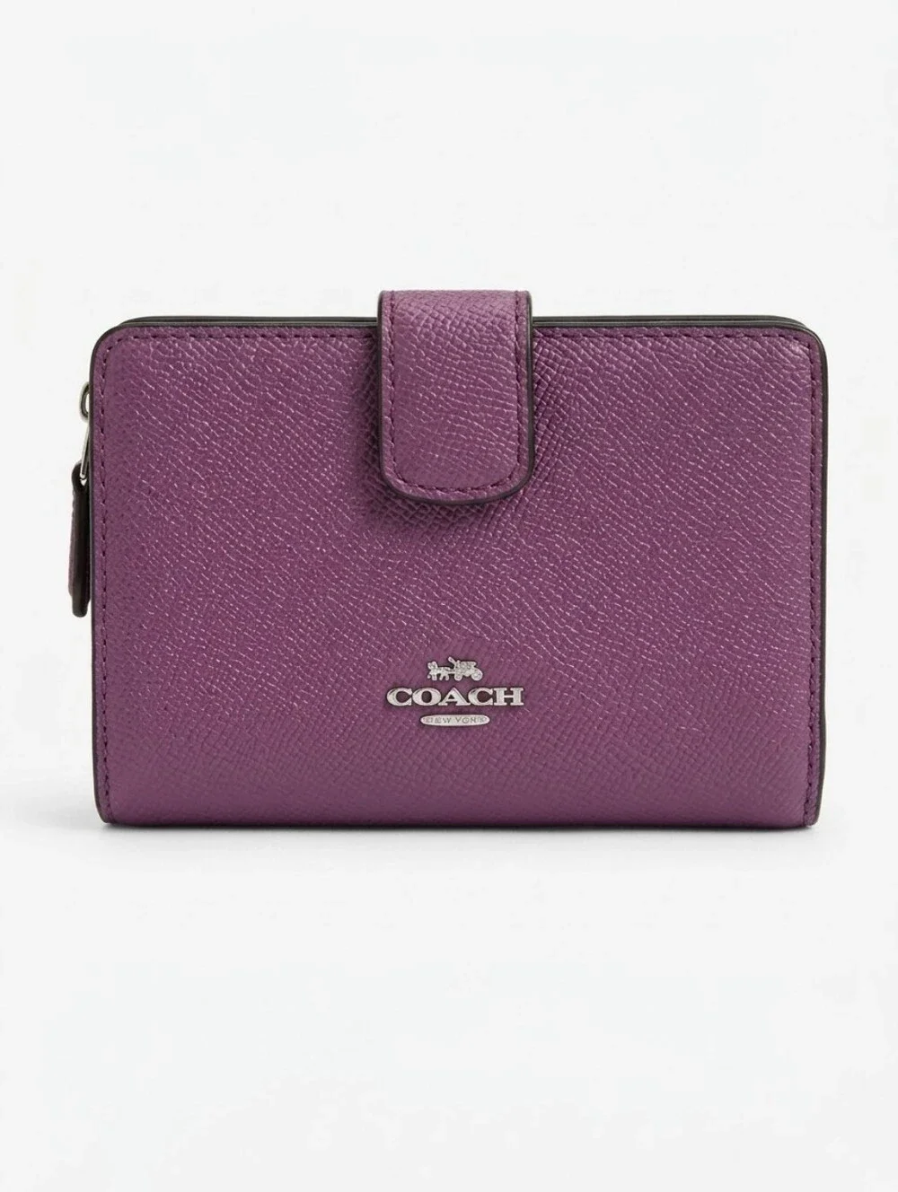 COACH Pebbled Leather Compact Wallet in Purple